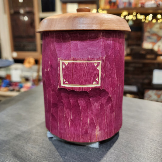 Birch Shrink pot with cherry lid and plum milk paint