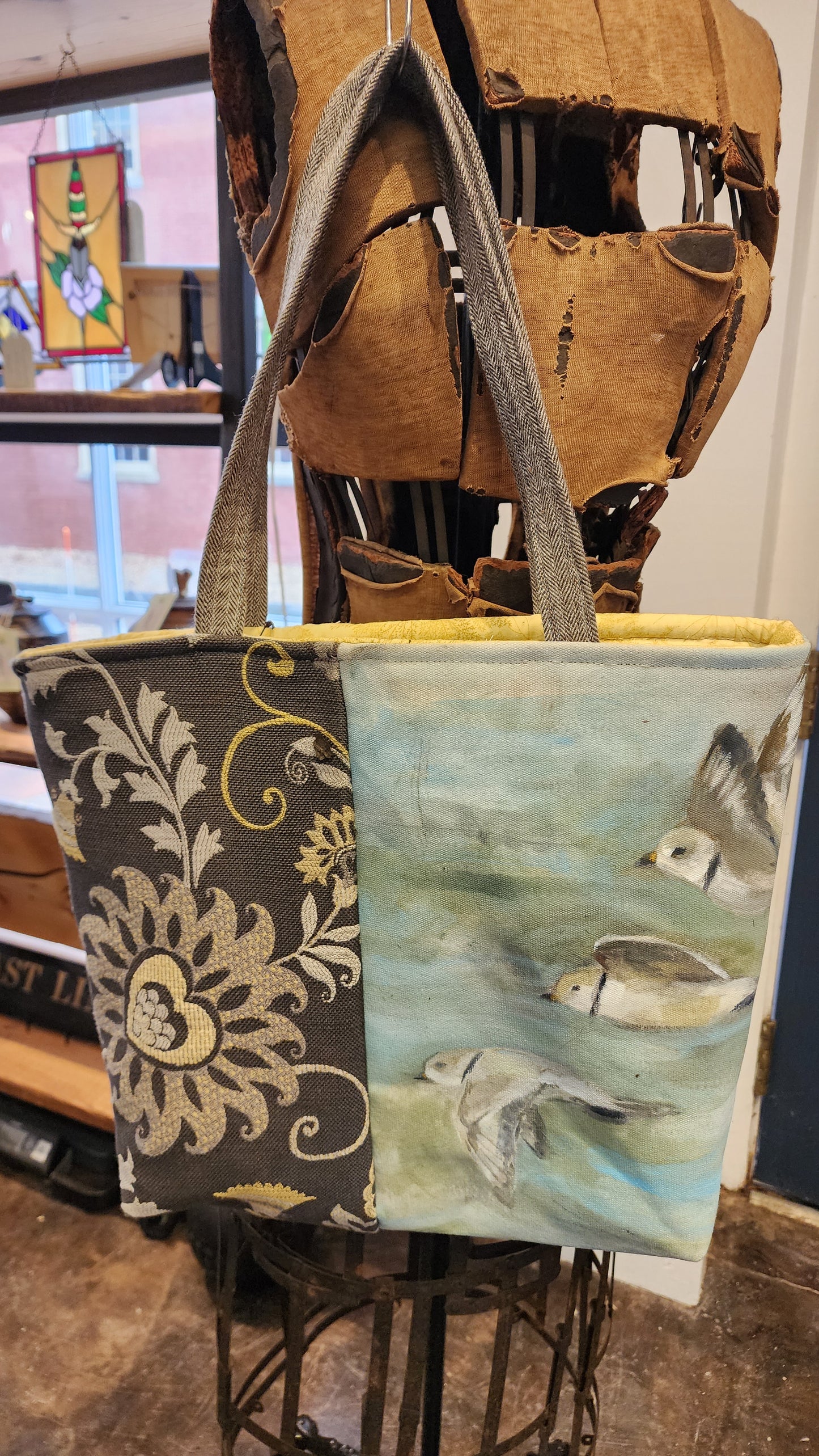 Painted Canvas & Reclaimed Fabrics Bag | Piping Plovers! | by  DUO