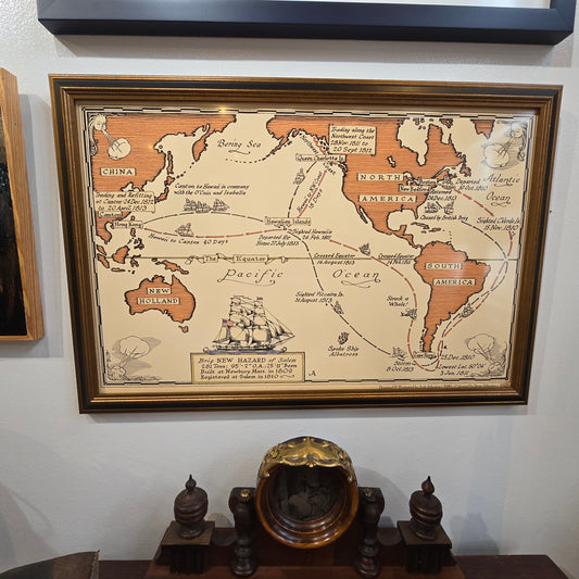 Voyage of the New Hazard | Pictorial Map by Jack Atherton | Gold leaf Frame