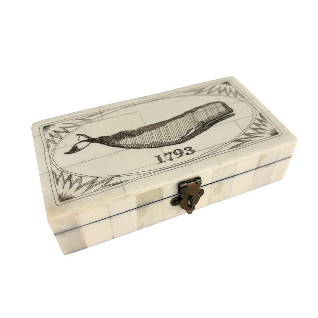 Whale 1793 Engraved Scrimshaw Bone Box