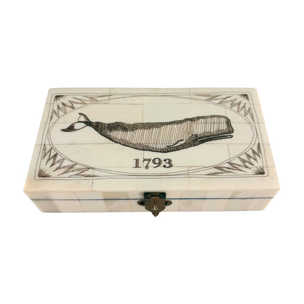 Whale 1793 Engraved Scrimshaw Bone Box