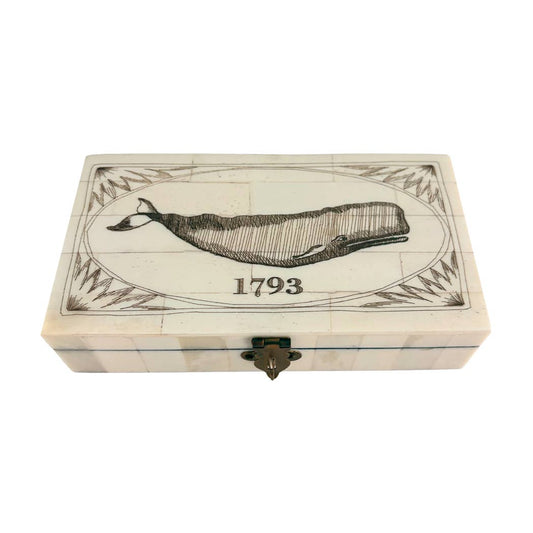 Whale 1793 Engraved Scrimshaw Bone Box