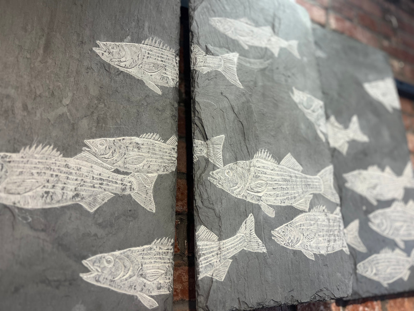 Carved Slate Triptych | Striped Bass | Updike