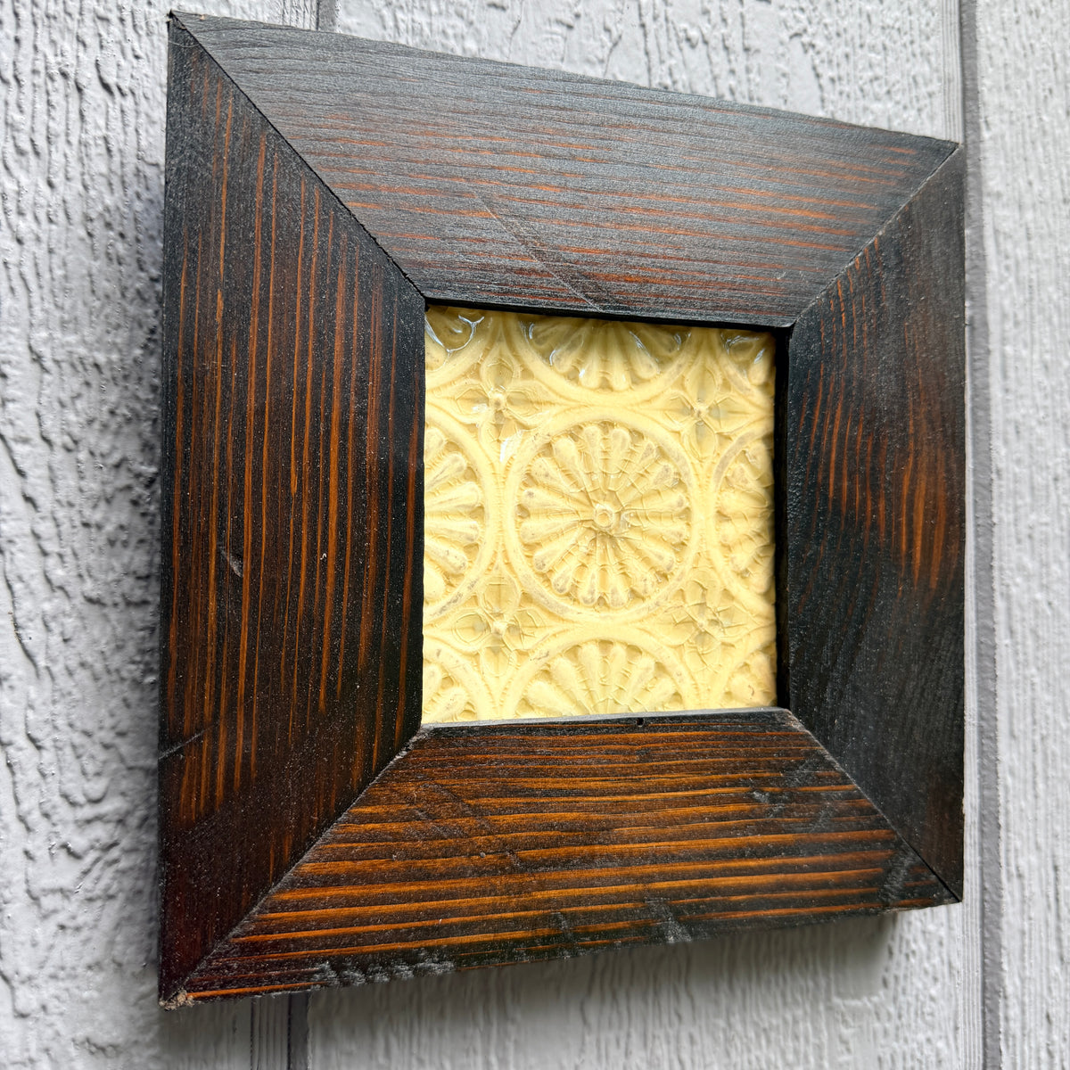 1881 J.& J.G. Low Art Tile | Framed in Reclaimed Railroad Bridge Wood