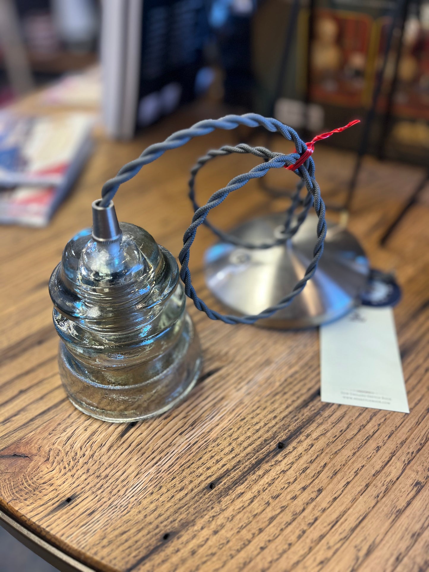 Insulator Glass Pendant Light with Silver Ceiling Canopy