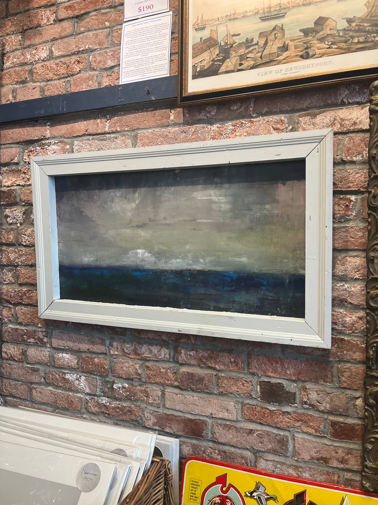 “Isles of Shoals” | Tar and oil on wood in reclaimed windowpane frame | Chris Volpe