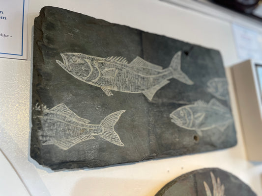 Carved Bluefish on Reclaimed Slate from St. Paul's | Updike