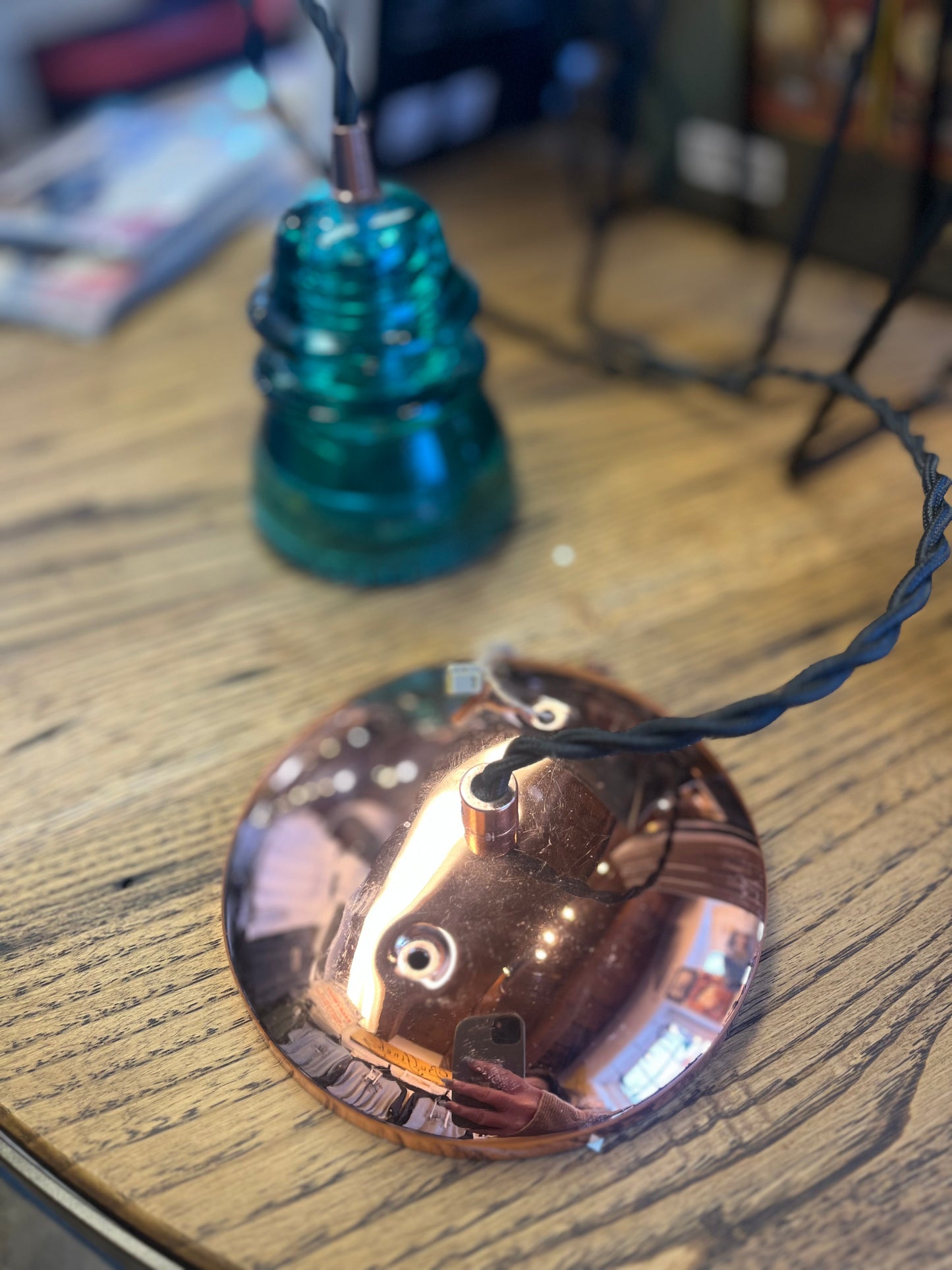 Insulator Glass Pendant Light with Copper Ceiling Canopy