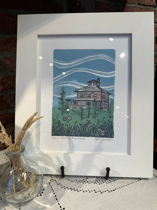 Andrea Maginnis | "Another Pink House” V2 | Linocut Print Framed