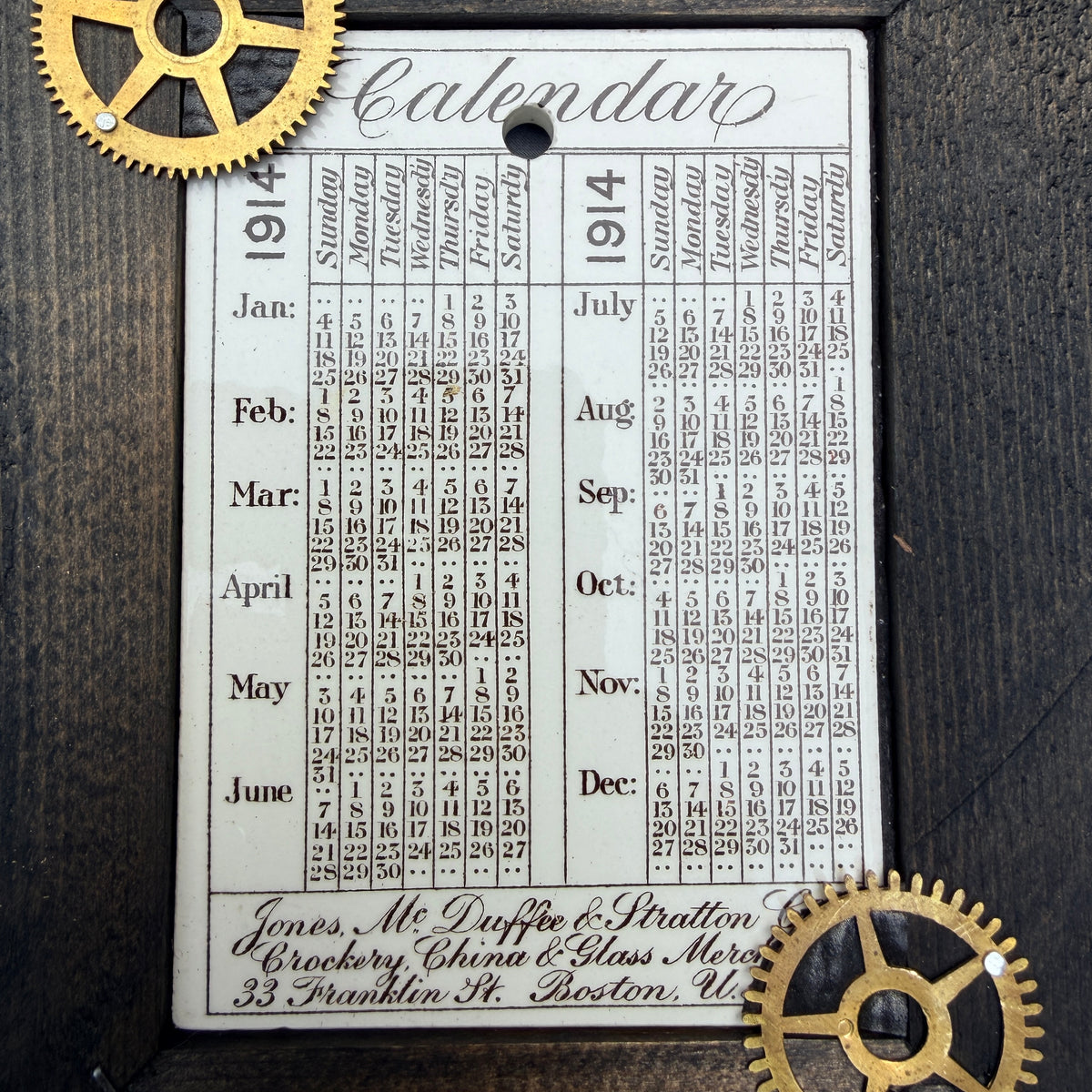 Framed Historic Calendar Tile | c1914 | Jones, McDuffee & Stratton