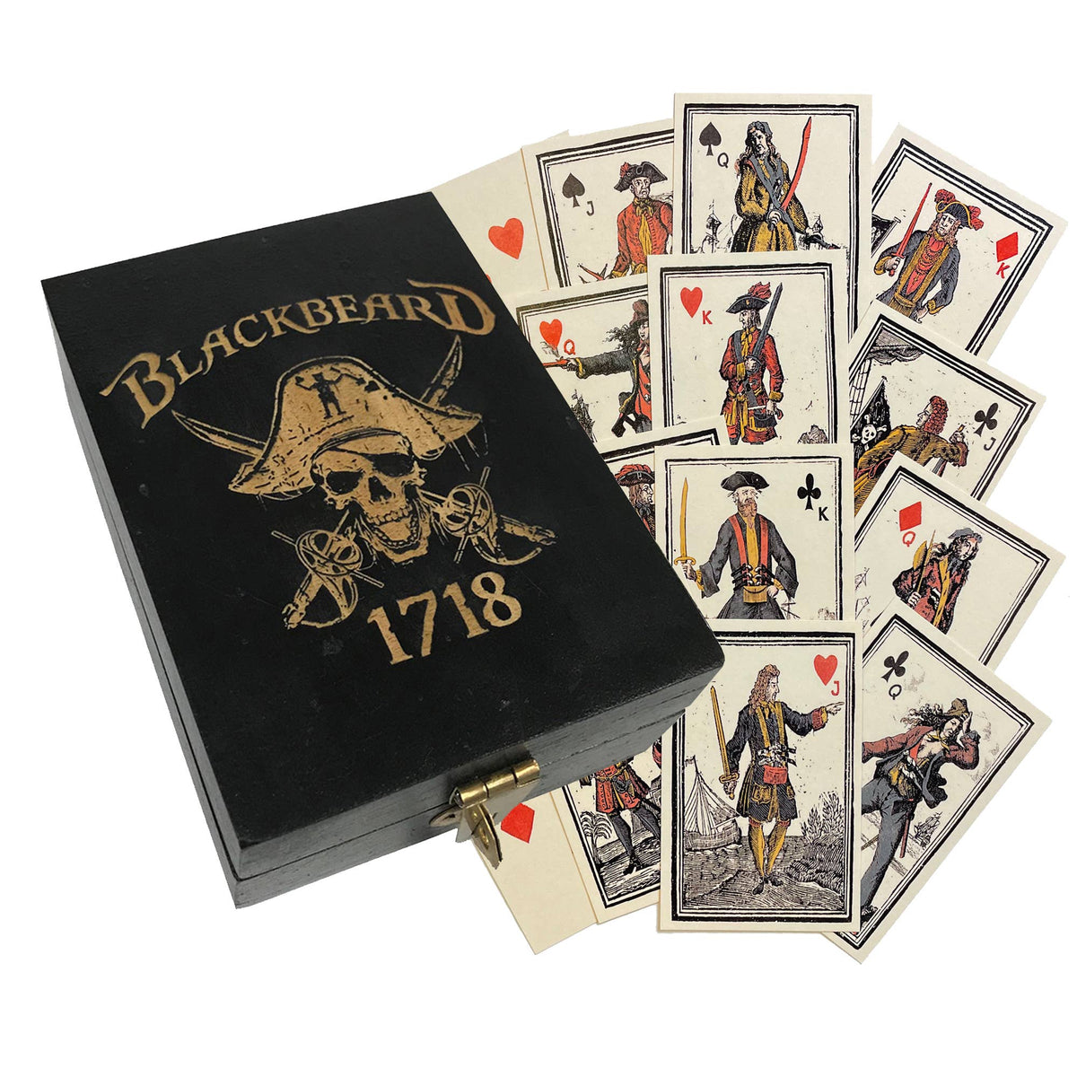 Pirate Blackbeard 1718 Black Wood Box with Playing Cards