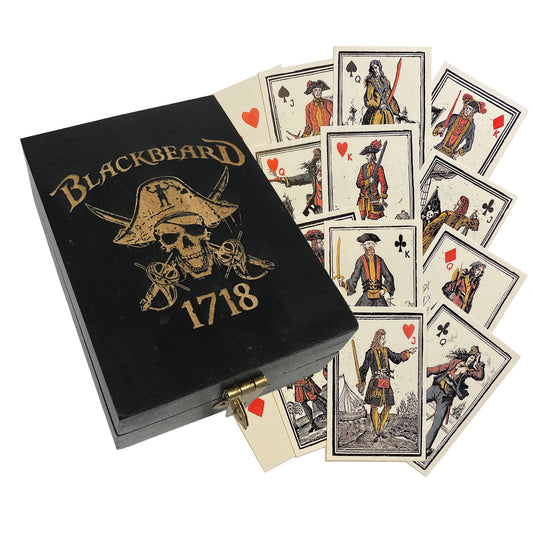 Pirate Blackbeard 1718 Black Wood Box with Playing Cards