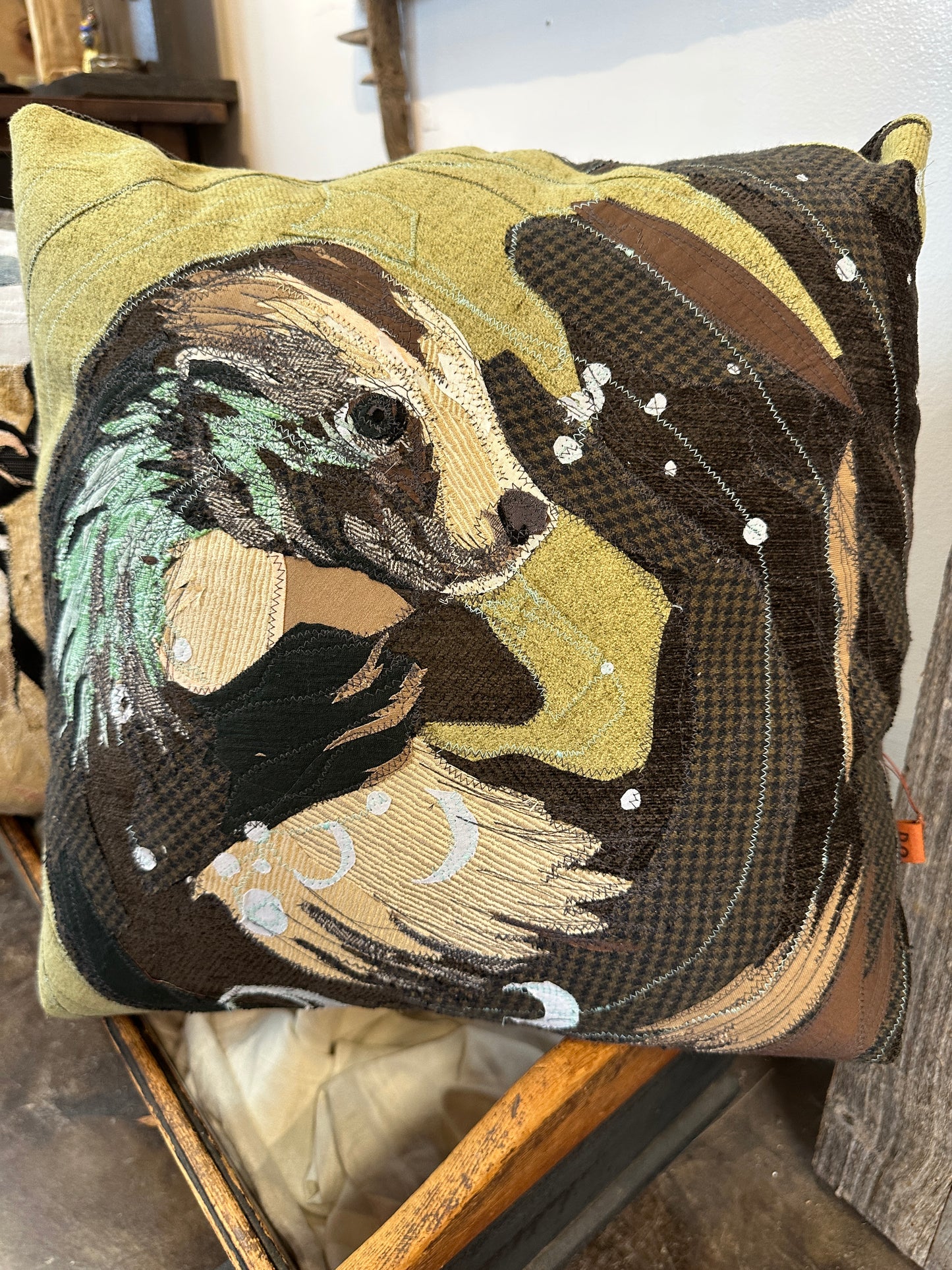 Otter Pillow | Reclaimed Fabrics w/stitching illustration | DUO