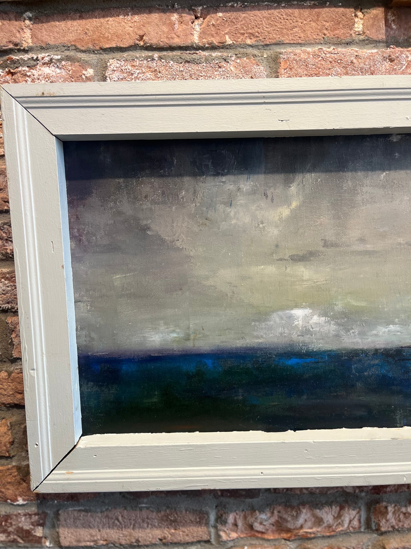 “Isles of Shoals” | Tar and oil on wood in reclaimed windowpane frame | Chris Volpe