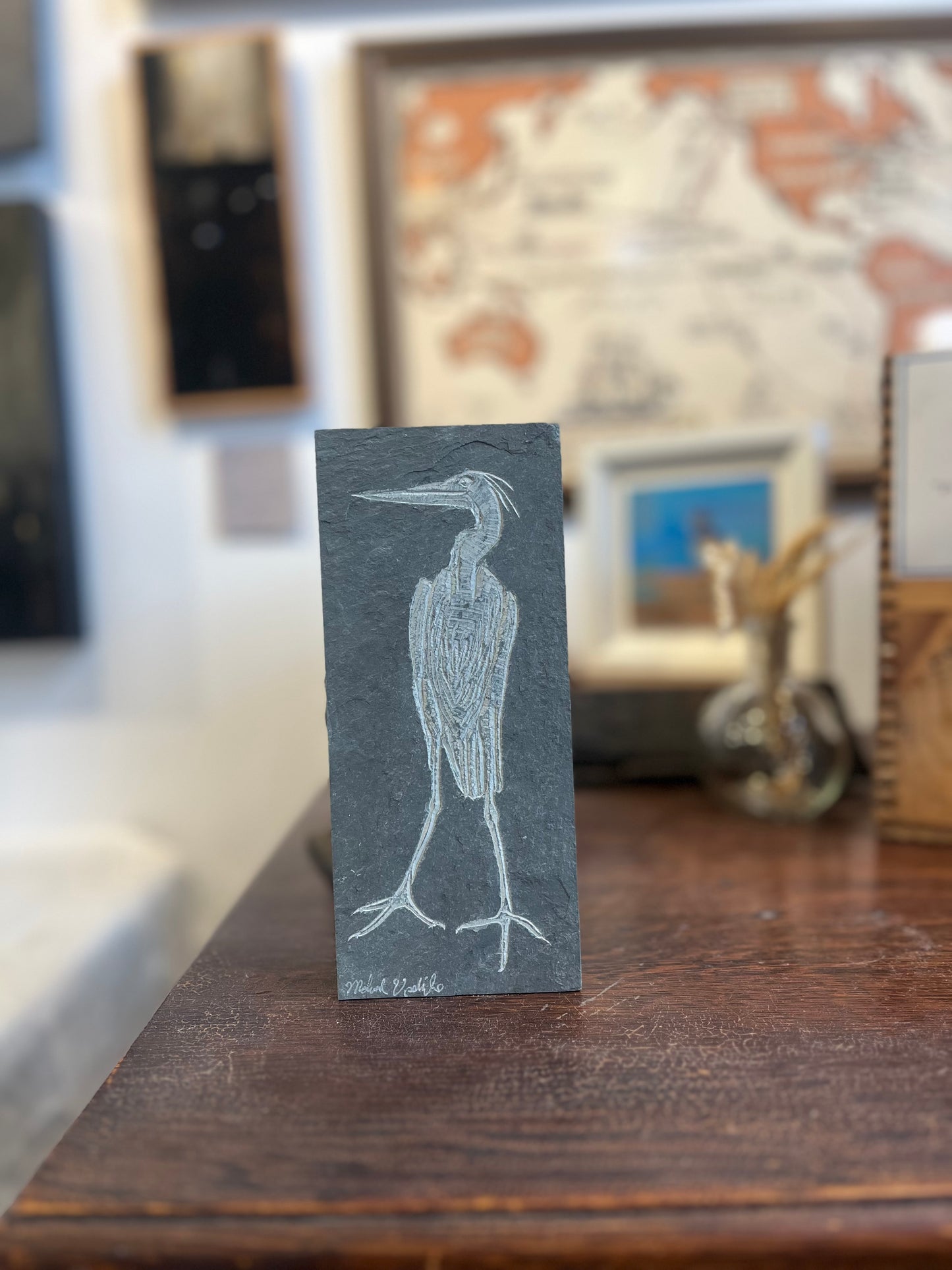 Heron Carved on Slate | Sm Rectangle | Updike