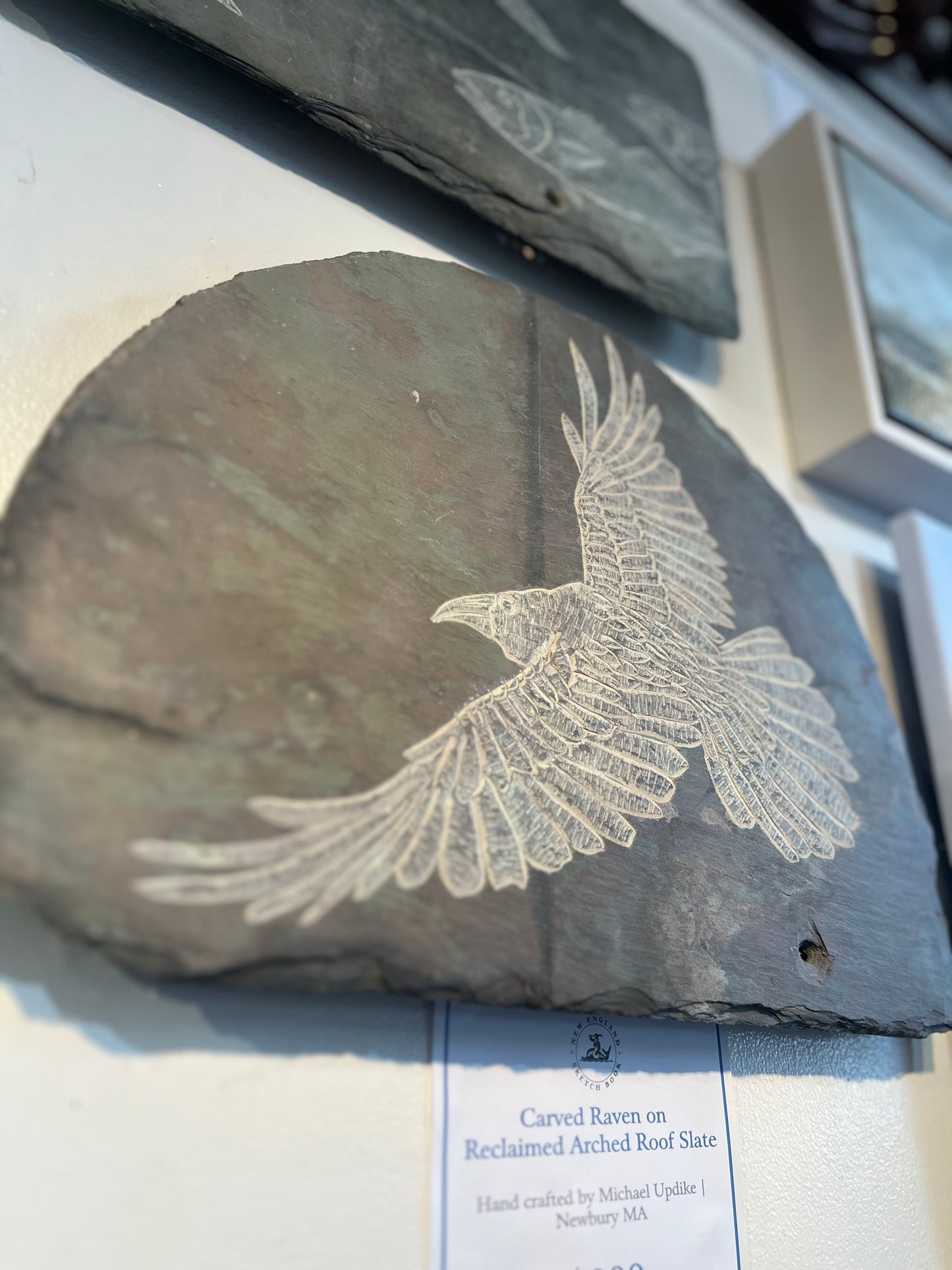 Carved Raven on Reclaimed Slate | Arched | Updike