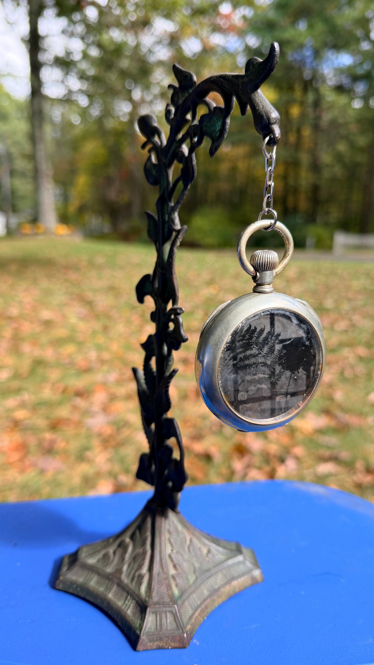 Original NESB Tintype | “Fern & Flower” on Antique Pocket Watch Stand
