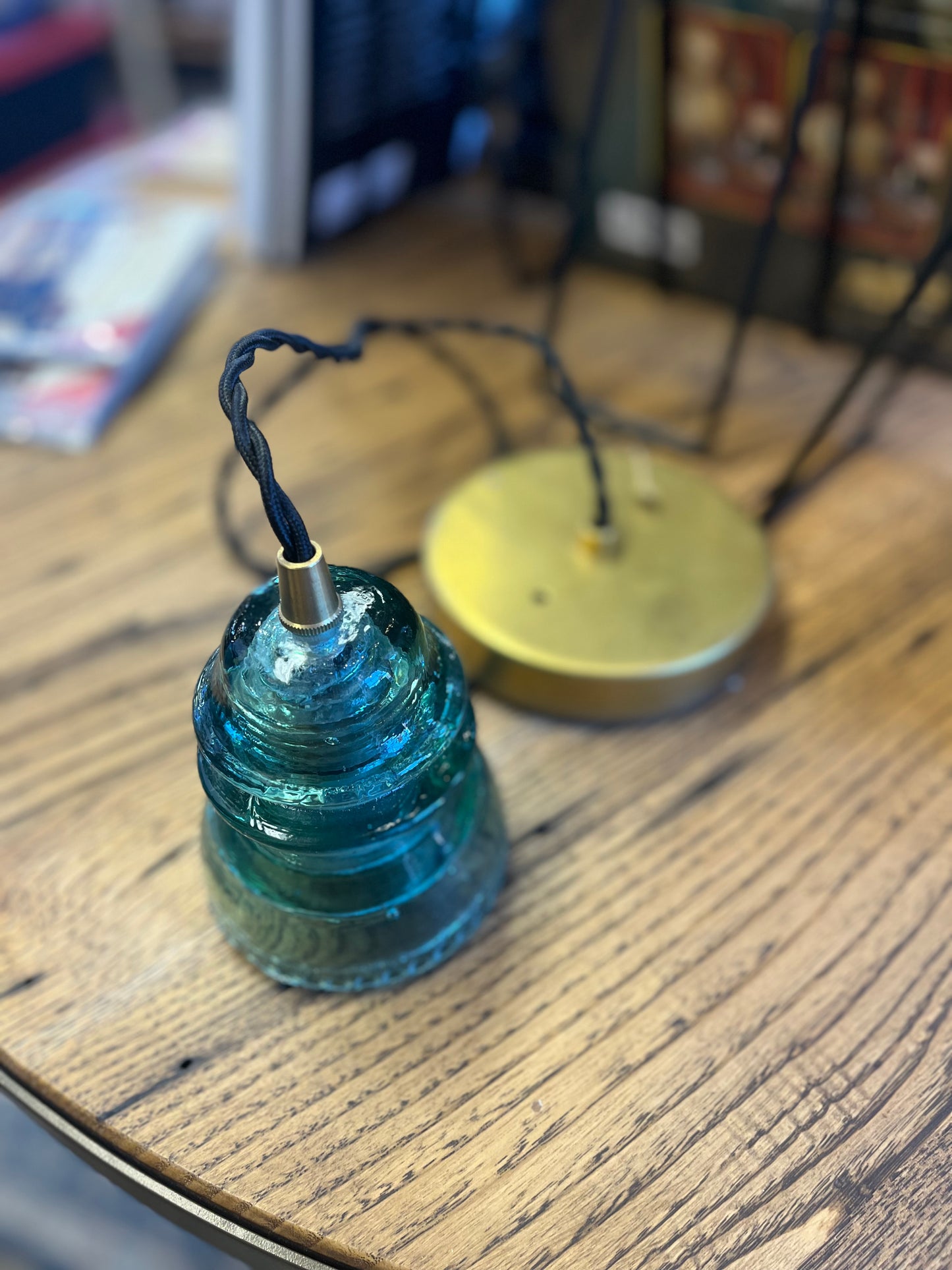 Insulator Glass Pendant Light with Gold Ceiling Canopy