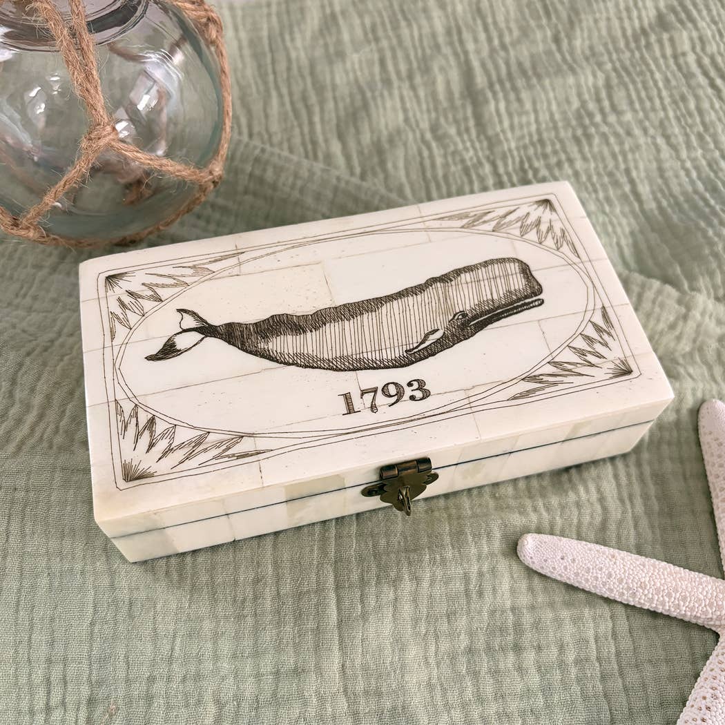 Whale 1793 Engraved Scrimshaw Bone Box