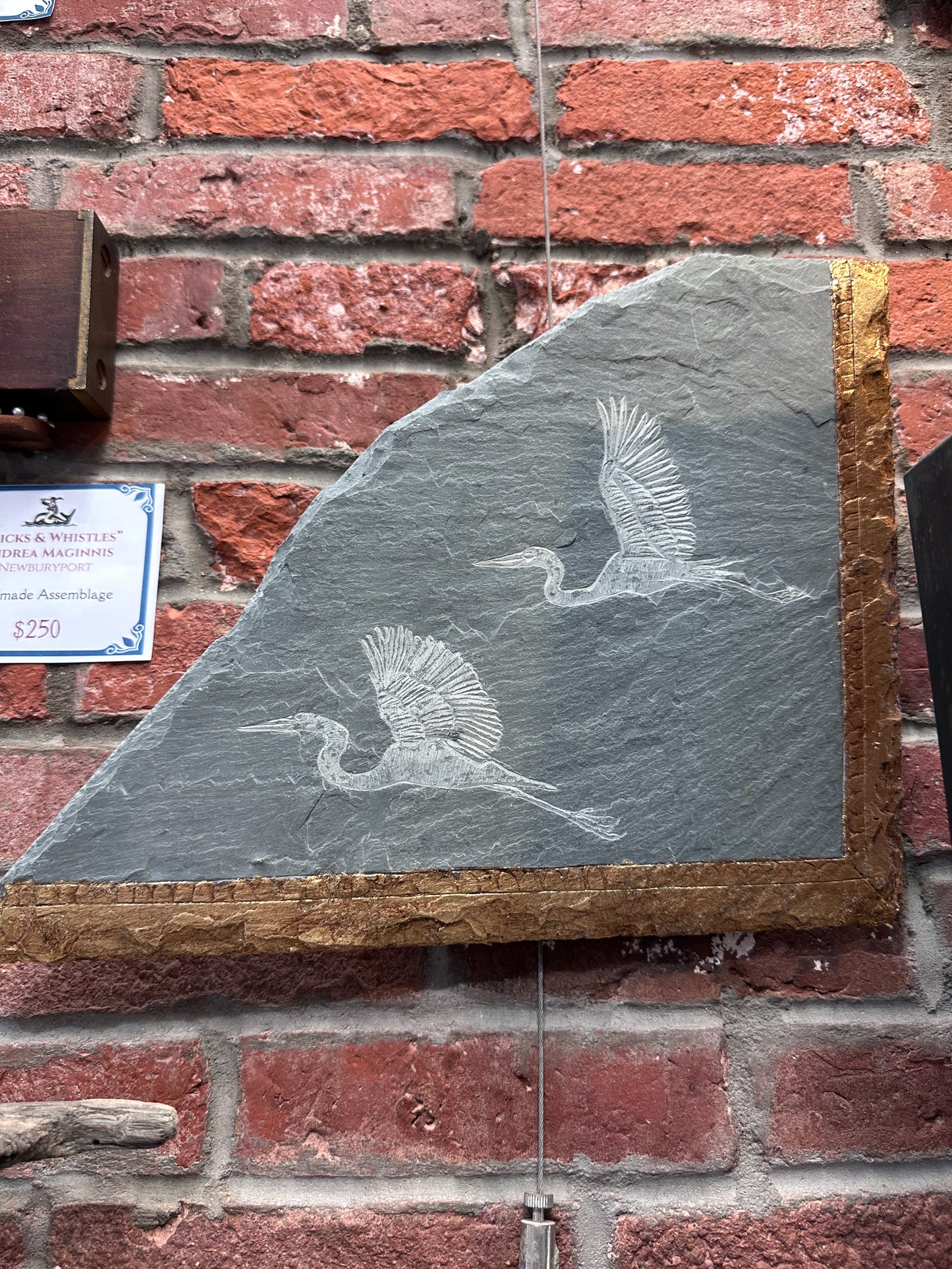 Two Herons l Carved on Slate | Sm Rectangle | Updike