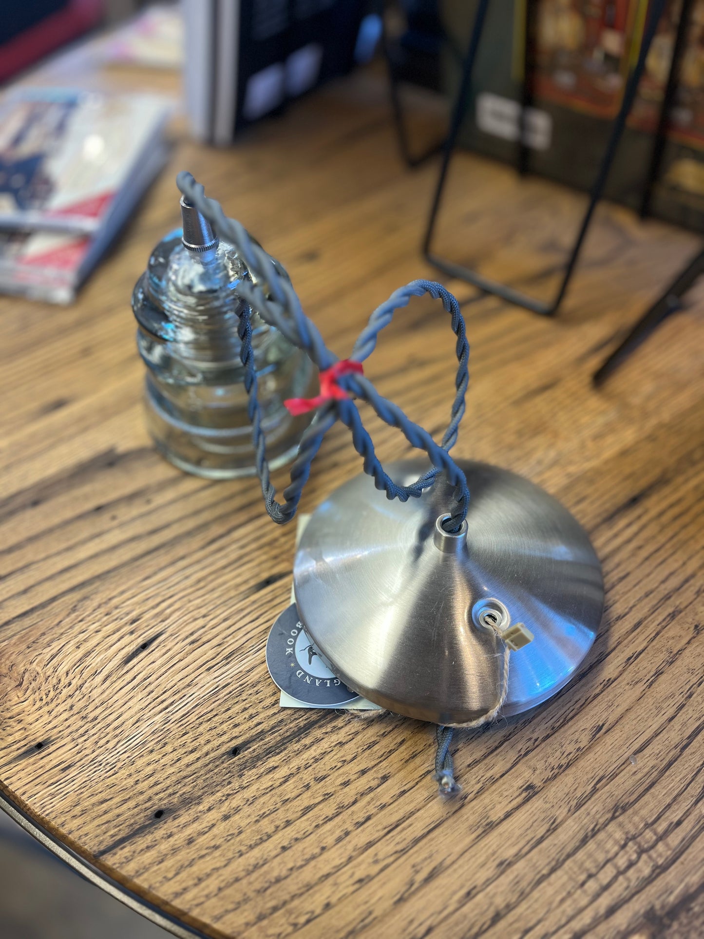 Insulator Glass Pendant Light with Silver Ceiling Canopy