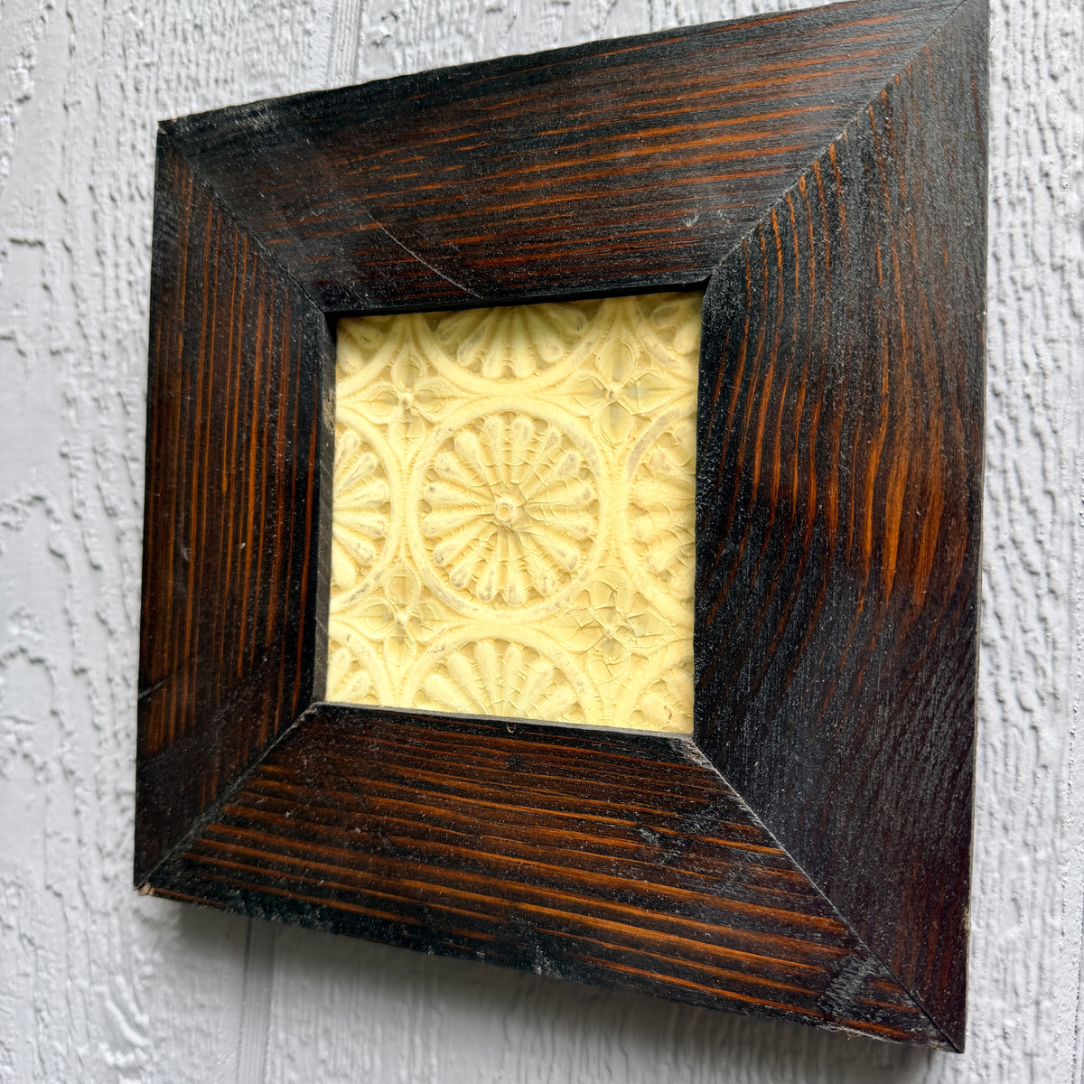 1881 J.& J.G. Low Art Tile | Framed in Reclaimed Railroad Bridge Wood