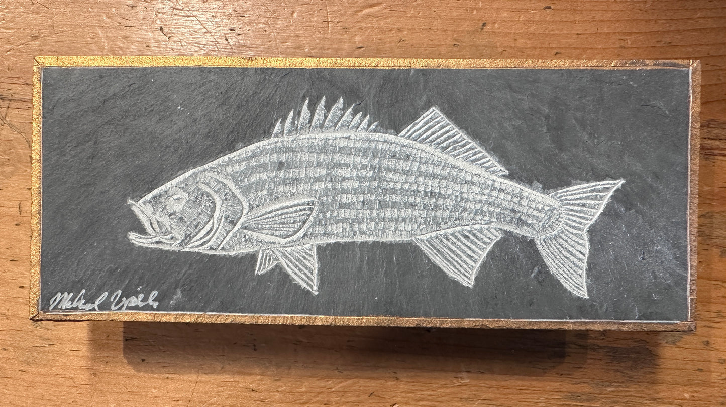 Jumping Striper l Carved on Slate | Sm Rectangle | Updike
