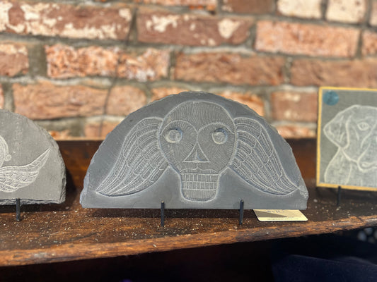 Carved Colonial Deaths Head | Thick Arched Slate | Updike