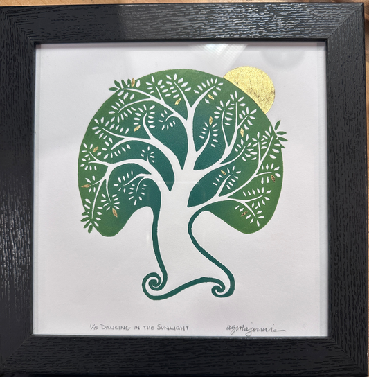 Andrea Maginnis | Dancing in the Sunshine | Linocut Print Framed