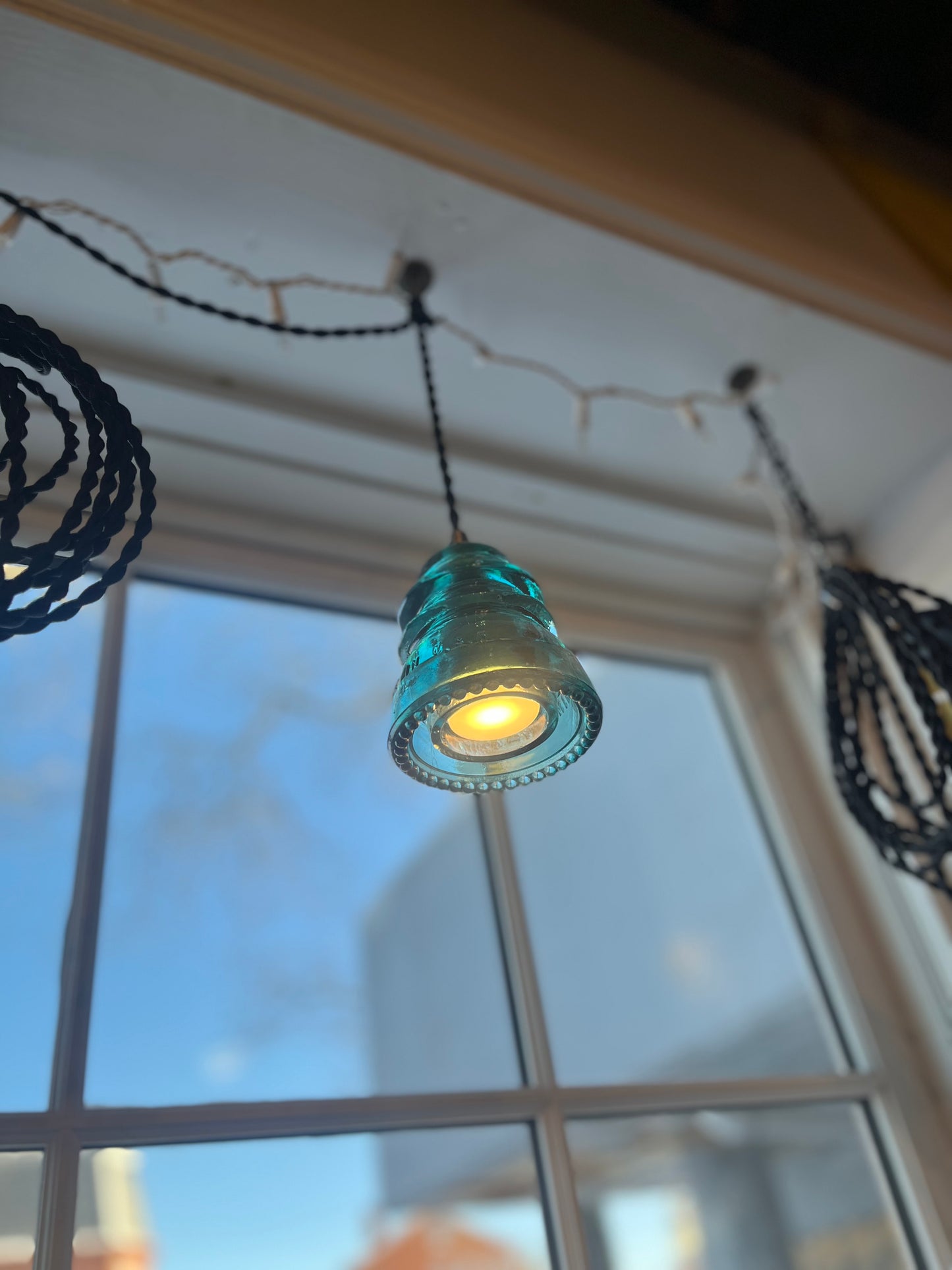 Insulator Glass Pendant Light with Gold Ceiling Canopy