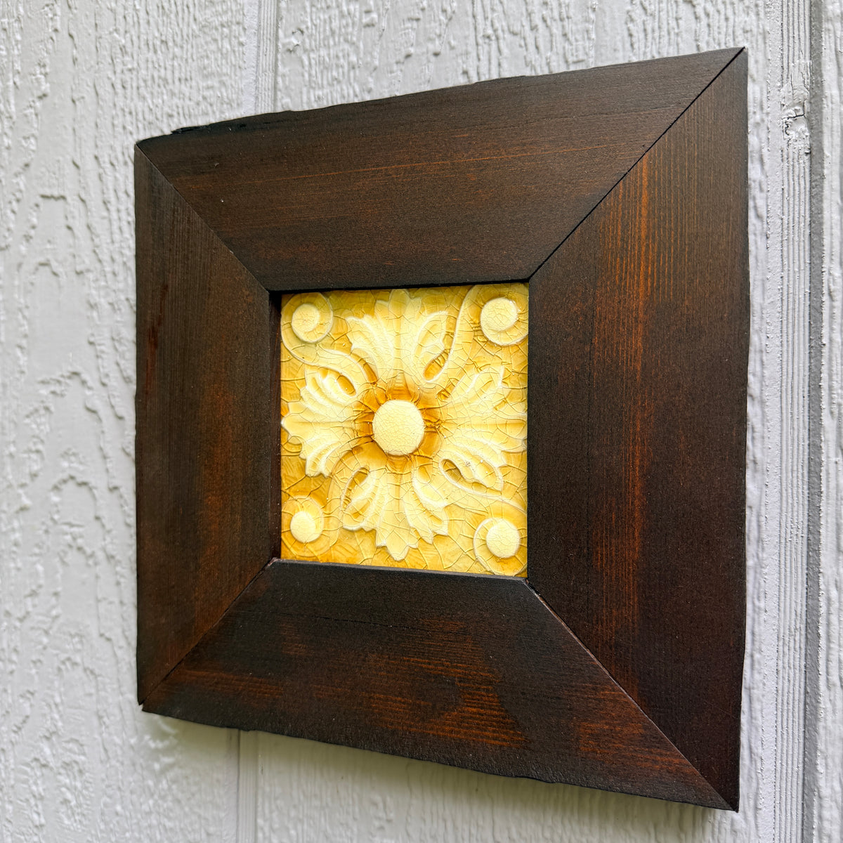 Antique Providential Art Tile | Framed  in Historic Redwood