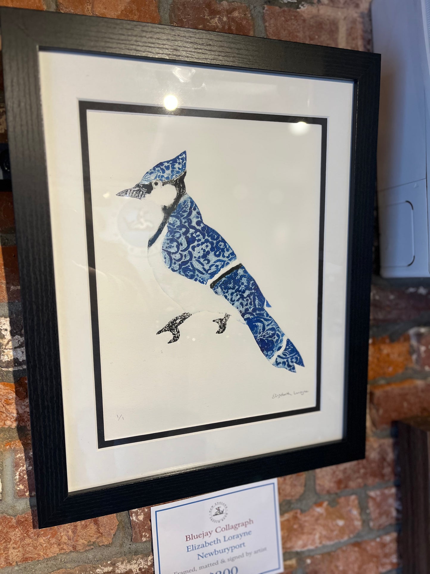 Elizabeth Lorayne  | "Blue Jay" | Framed Collagraph