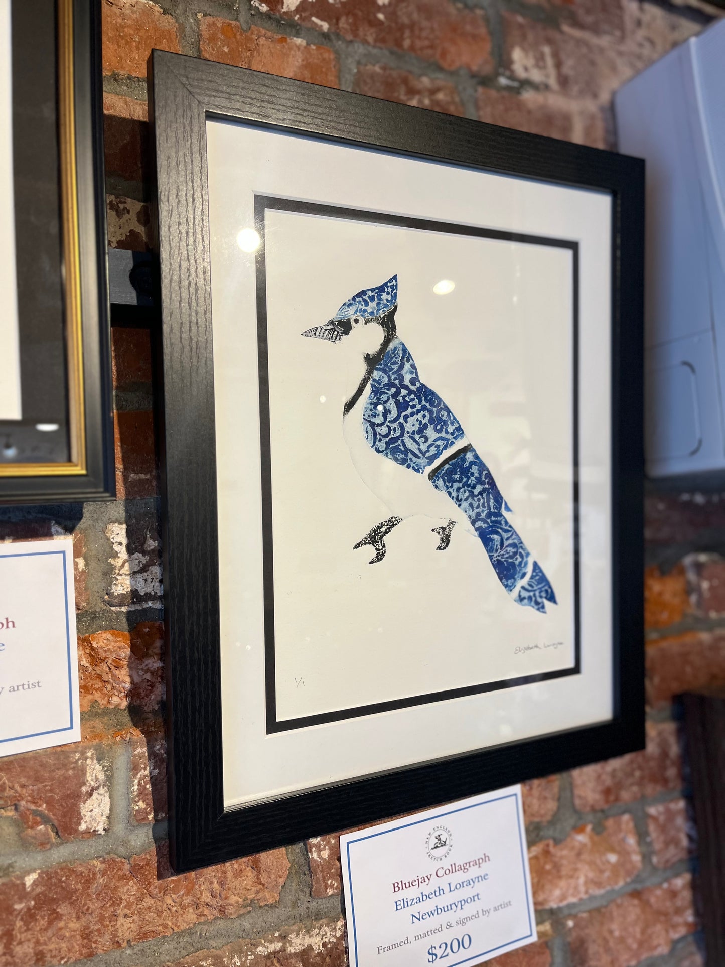 Elizabeth Lorayne  | "Blue Jay" | Framed Collagraph