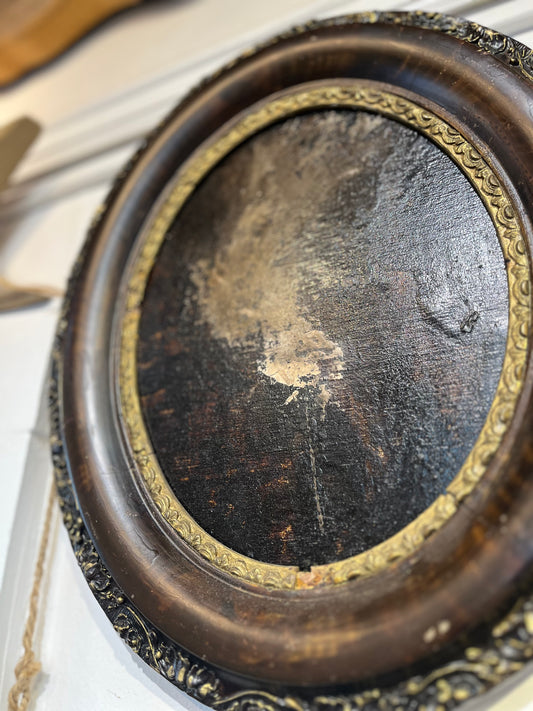 "The Rose, O My Destroyer" | Tar, oil, on wood, Antique Frame | Chris Volpe