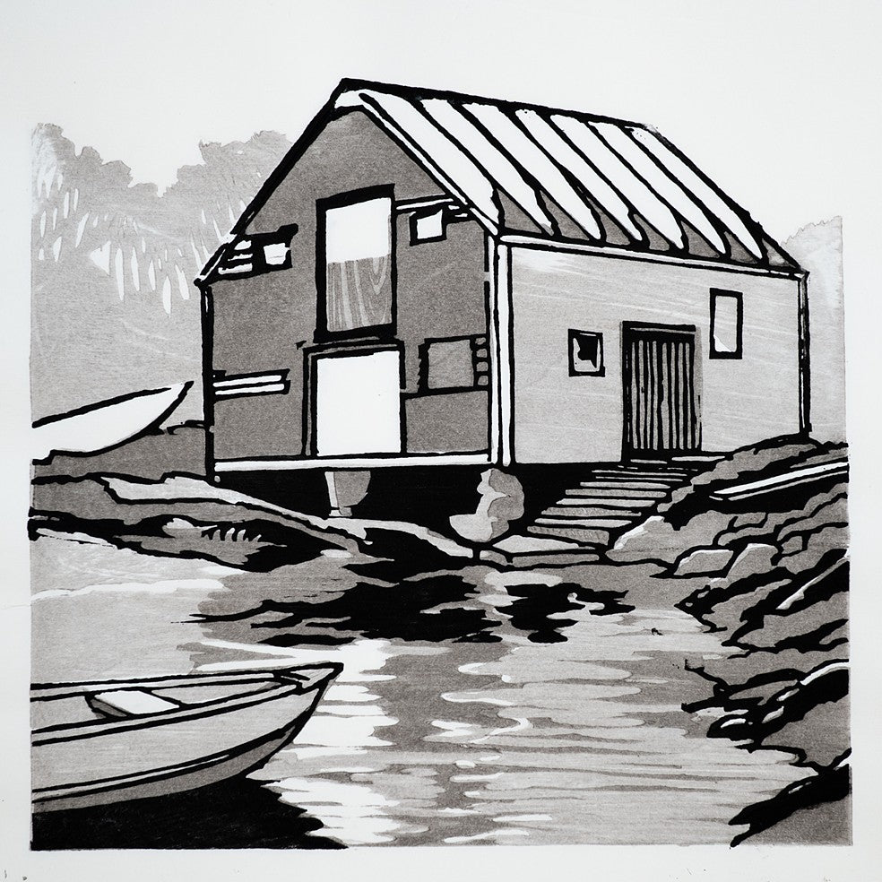 "Lanes Cove Fish Shack" | Woodcut Print by Dan Fionte