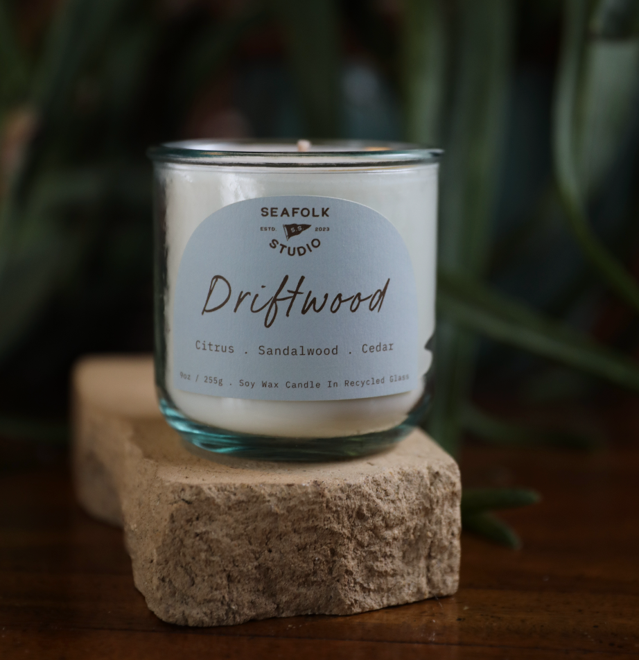 "Driftwood" Candle | 10 oz in Recycled Glass