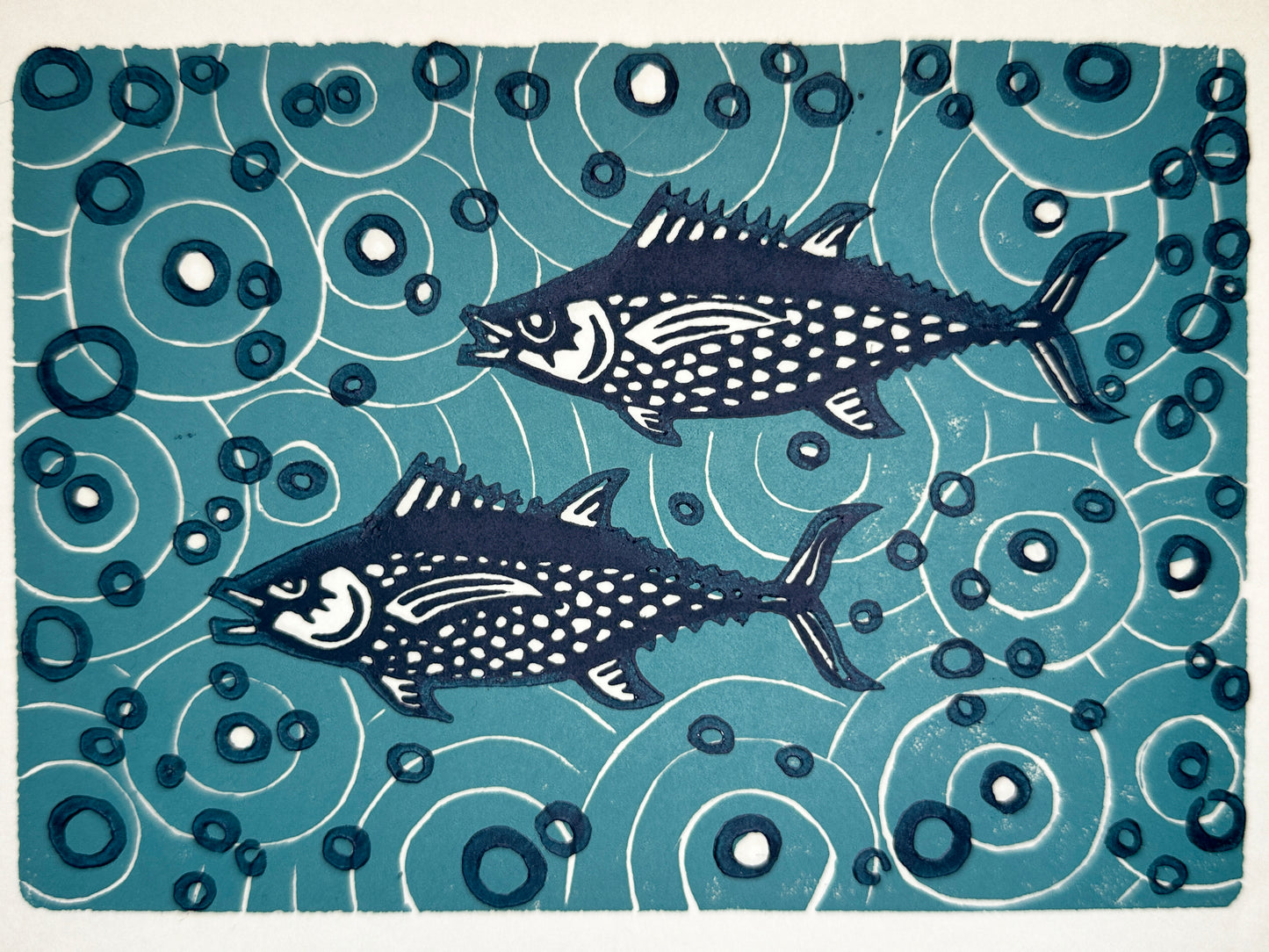 Andrea Maginnis | "Two Tunas" | Linocut Print UNFRAMED