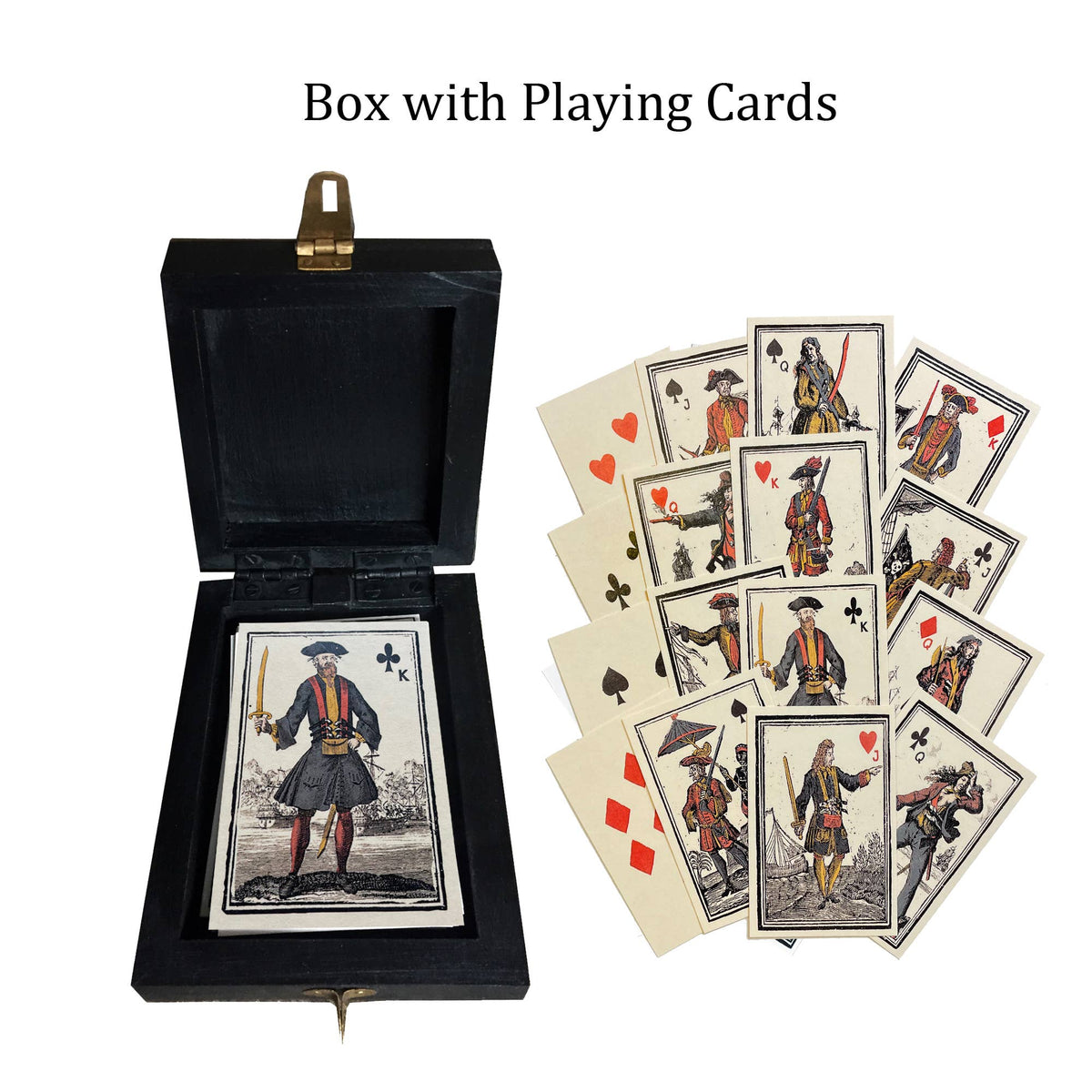 Pirate Blackbeard 1718 Black Wood Box with Playing Cards