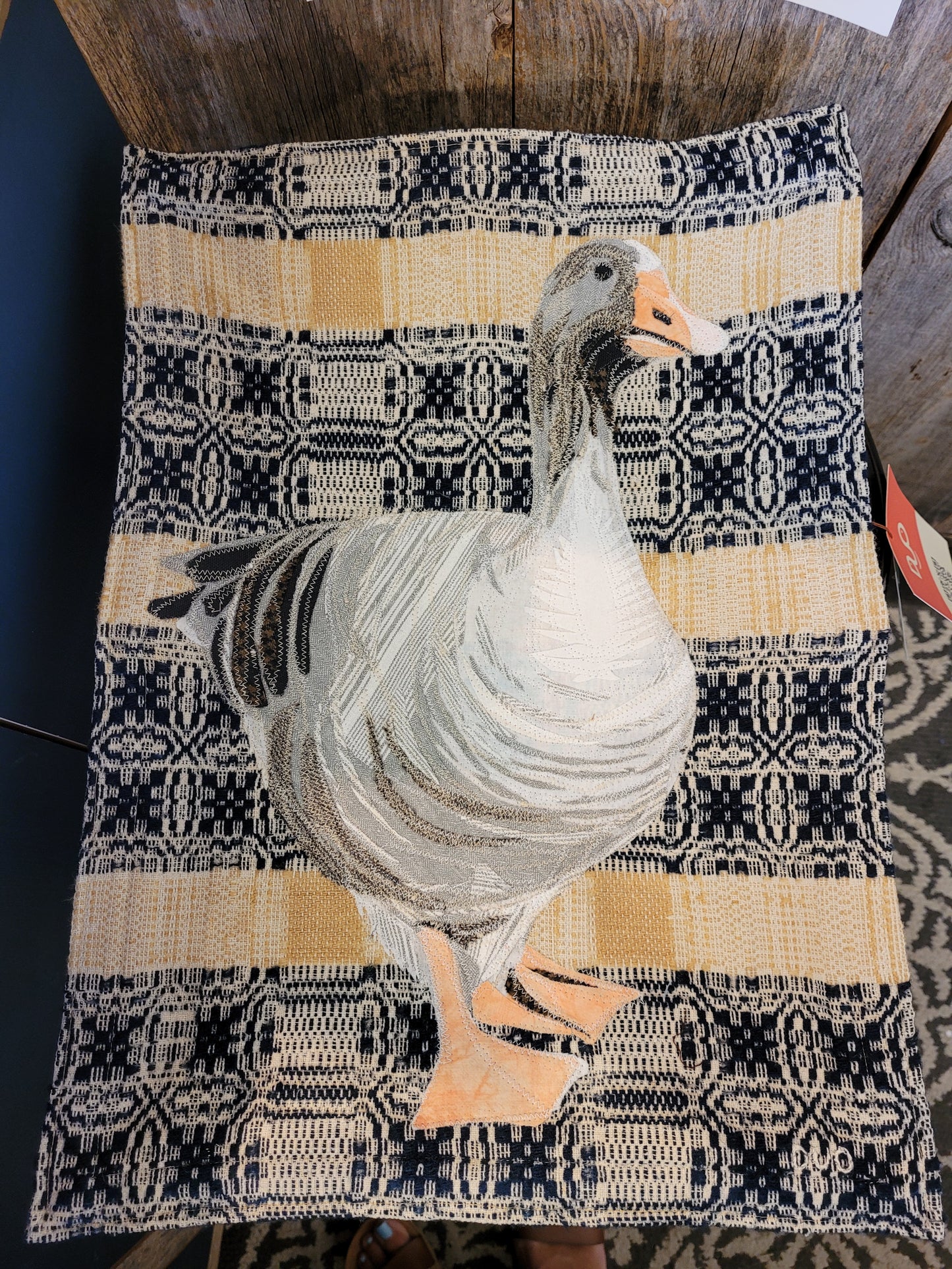 "Grey Goose" Tapestry on wood frame | Reclaimed Fabrics Art by DUO