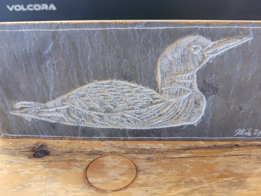 Loon  l Carved on Slate | Sm Rectangle | Updike