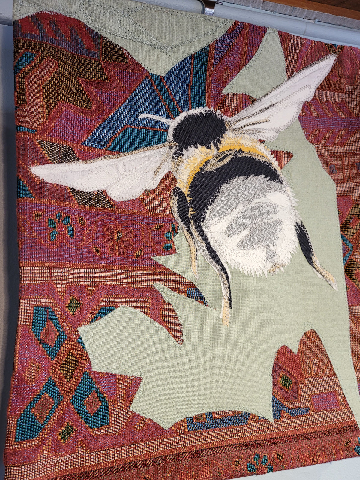 "Bumblebee" Tapestry on wood frame | Reclaimed Fabrics Art by DUO