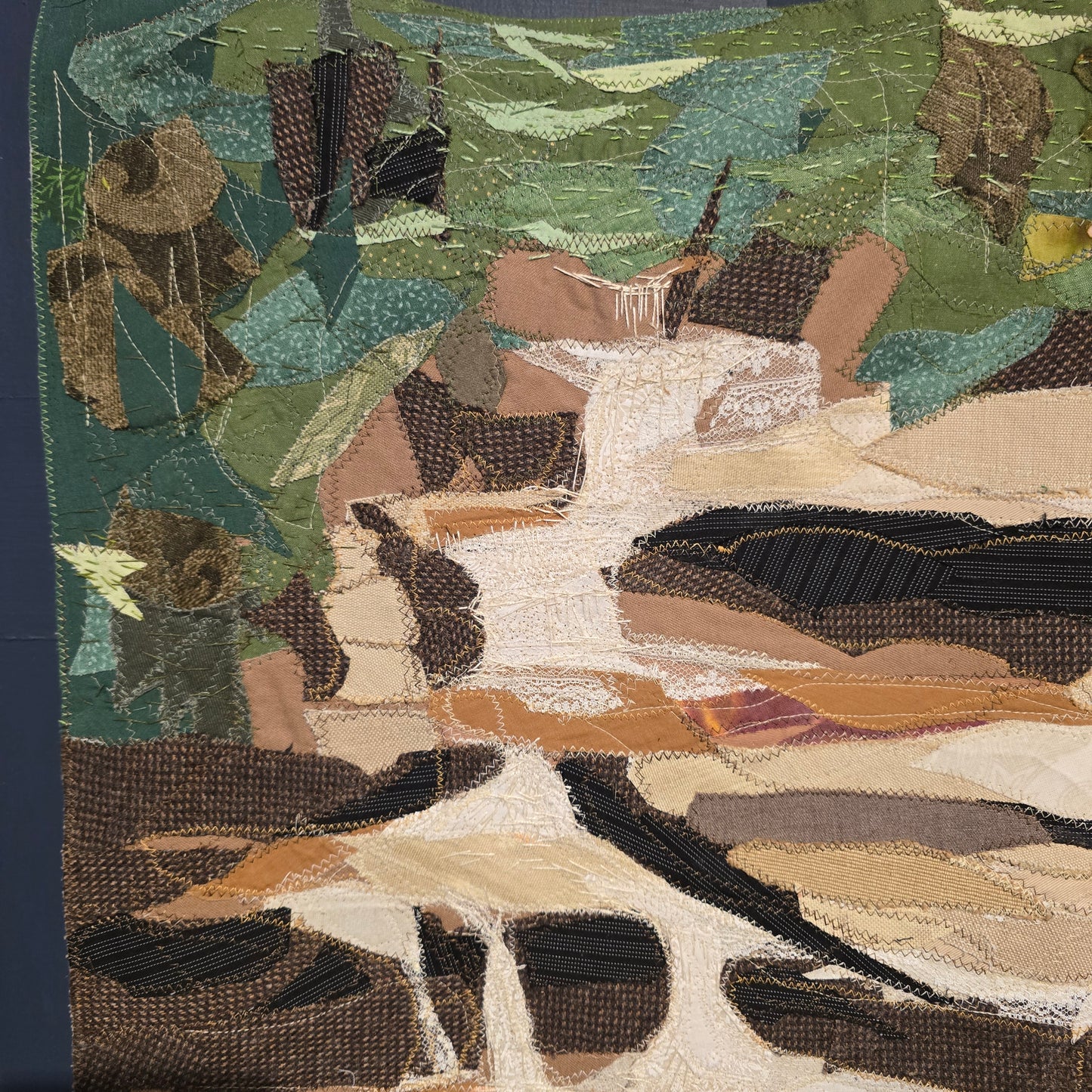 Cascading River Tapestry No.2 | Reclaimed Fabrics on Hand-Crafted Frame | DUO