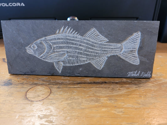 Striper #2 l Carved on Slate | Sm Rectangle | Updike