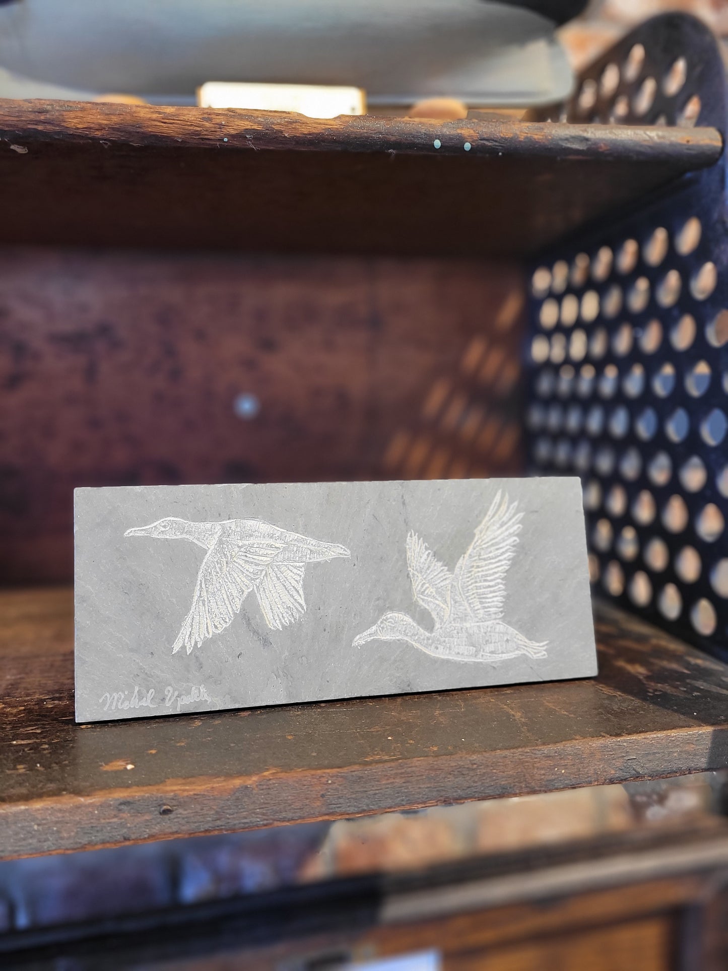 Birds l Carved on Slate | Sm Rectangle | Updike