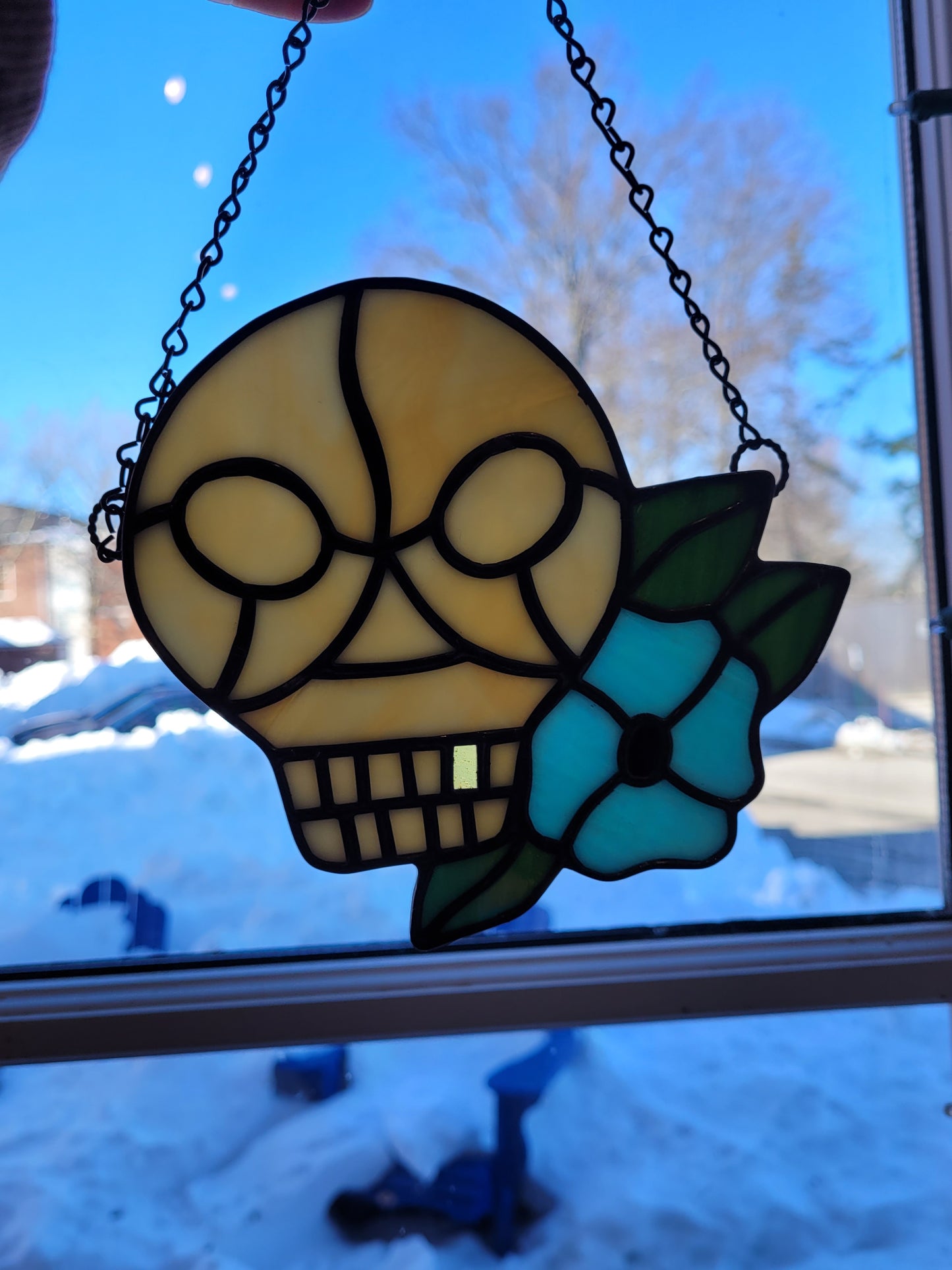 Skull w/Flower Design | Stained Glass | Afterlife Glass