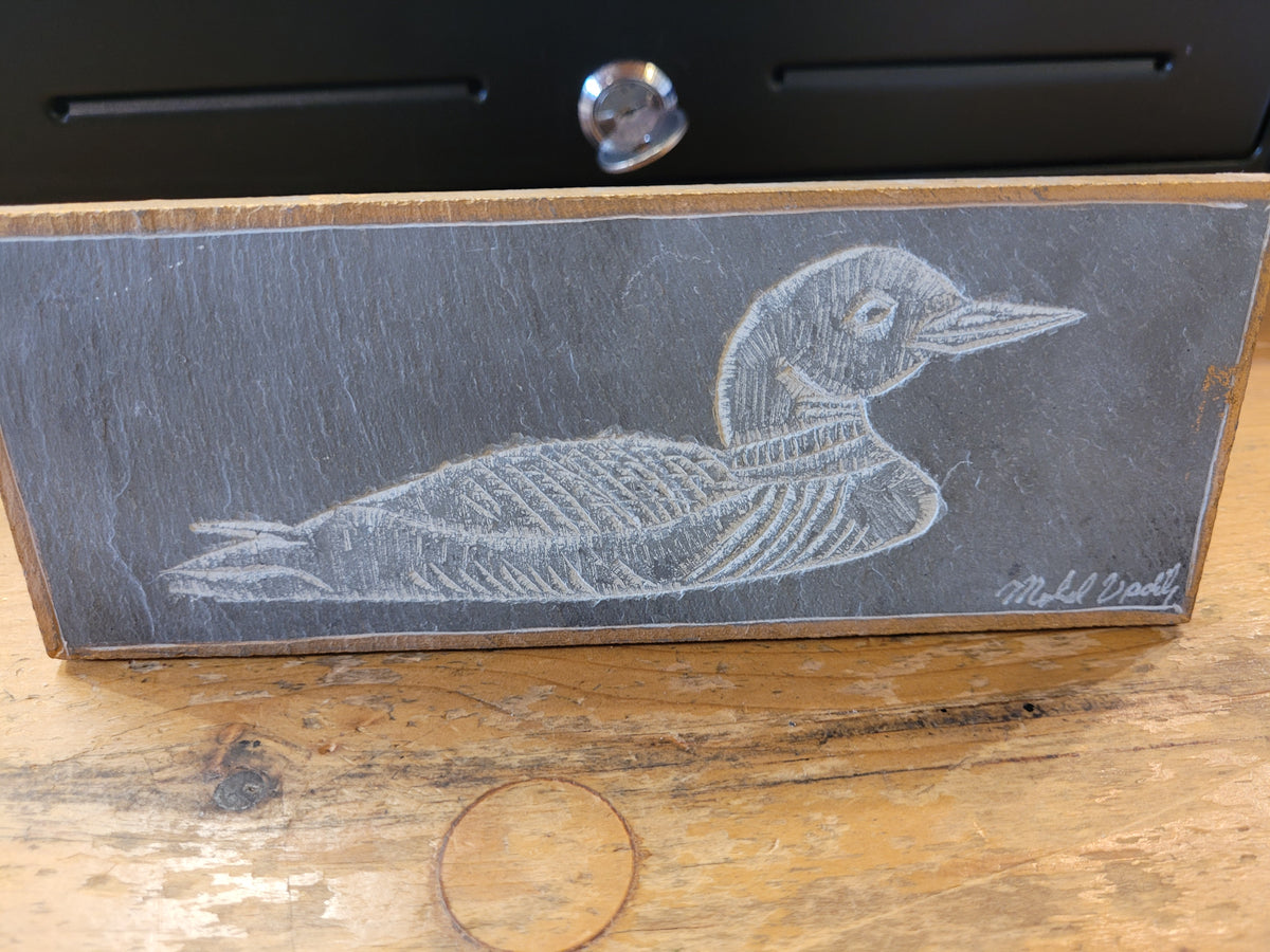 Loon #2 l Carved on Slate | Sm Rectangle | Updike