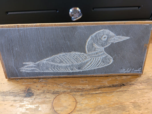 Loon #2 l Carved on Slate | Sm Rectangle | Updike