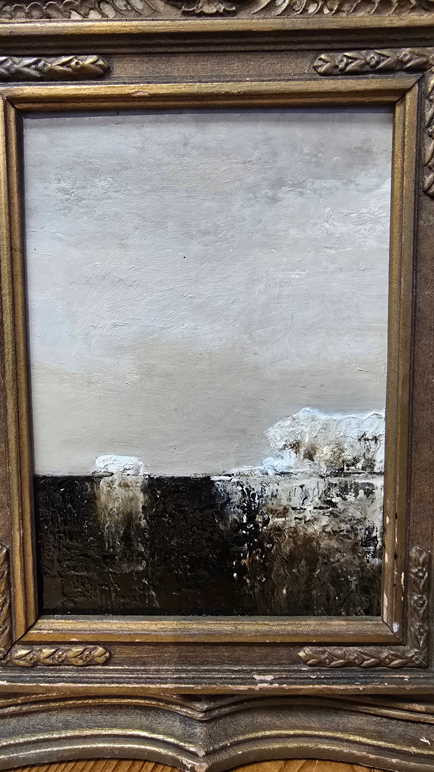 “After Ice" | Original Tar & Oil in Antique table Frame| Chris Volpe