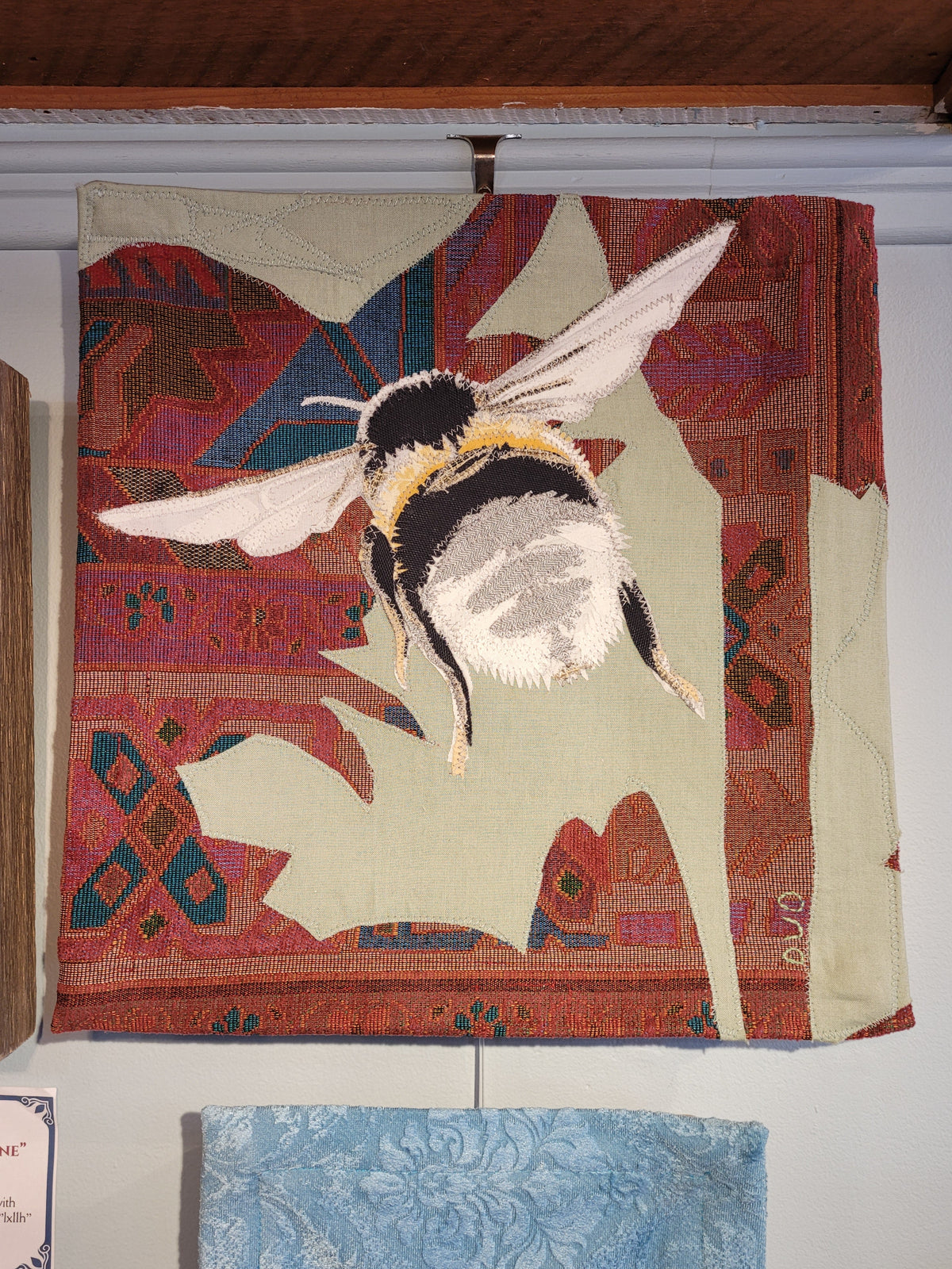 "Bumblebee" Tapestry on wood frame | Reclaimed Fabrics Art by DUO