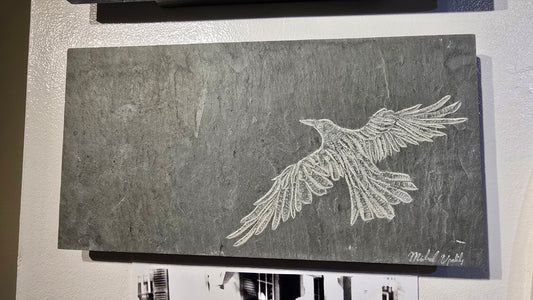 Carved Crow on Reclaimed Roof Slate | Michael Updike